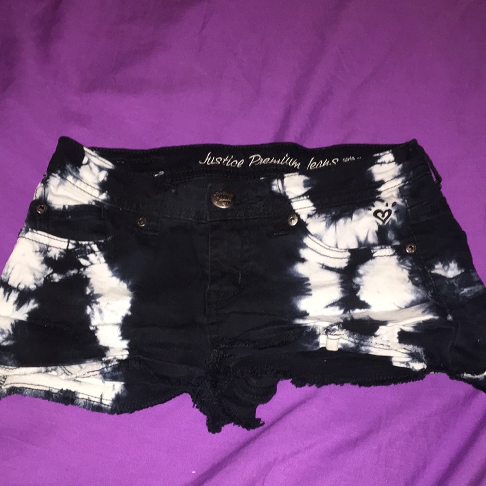 black and white tye-dye justice shorts